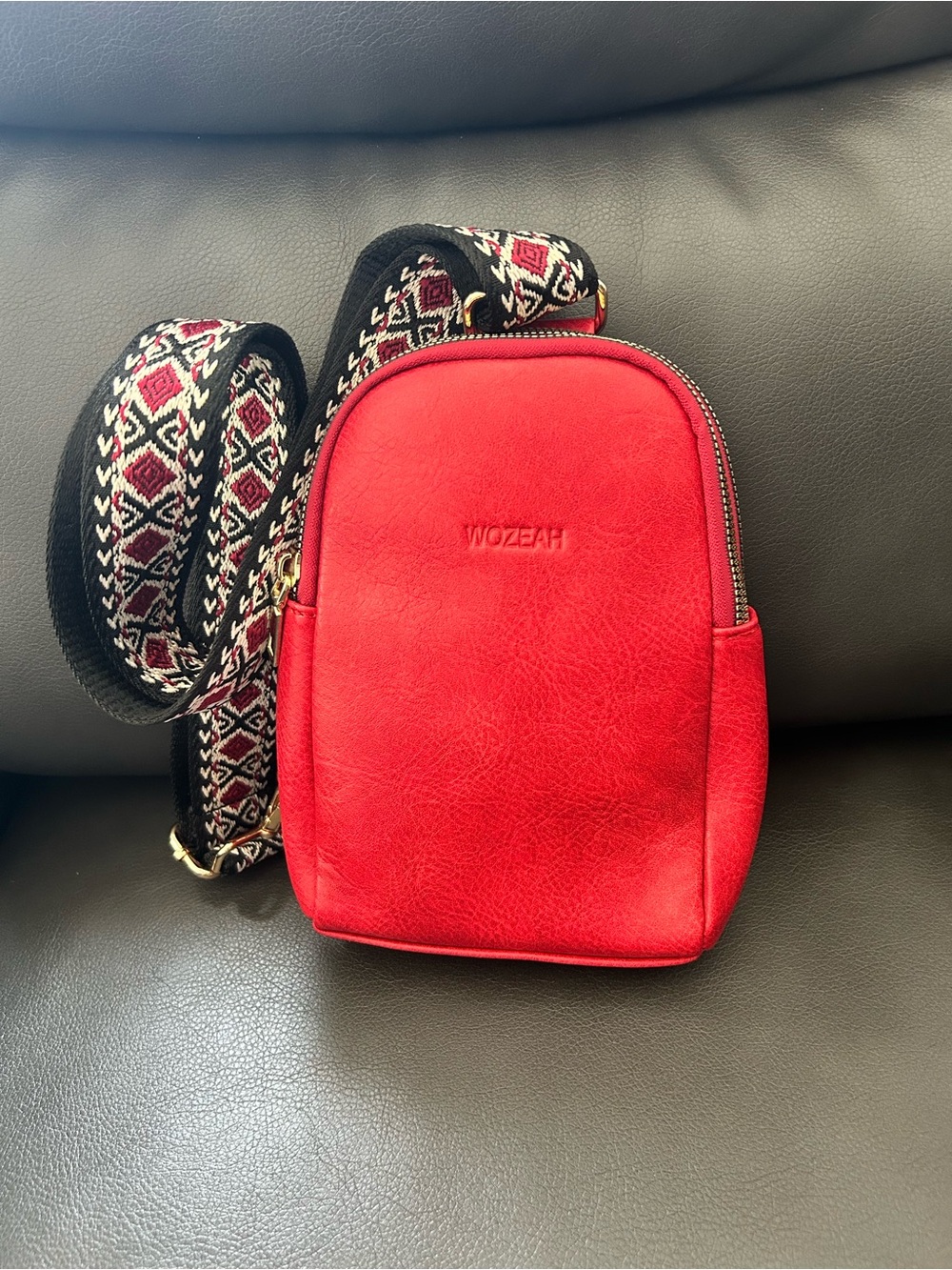 Red Faux Leather Small Sling Bag
